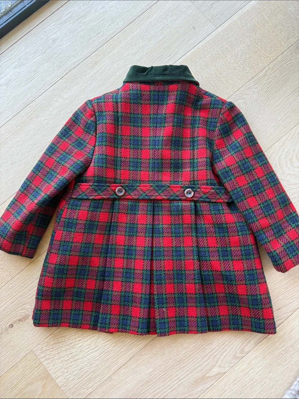 Vintage Kids Red & Green Plaid Double-Breasted Coat wool 4-5y ❤️💚🖤👀